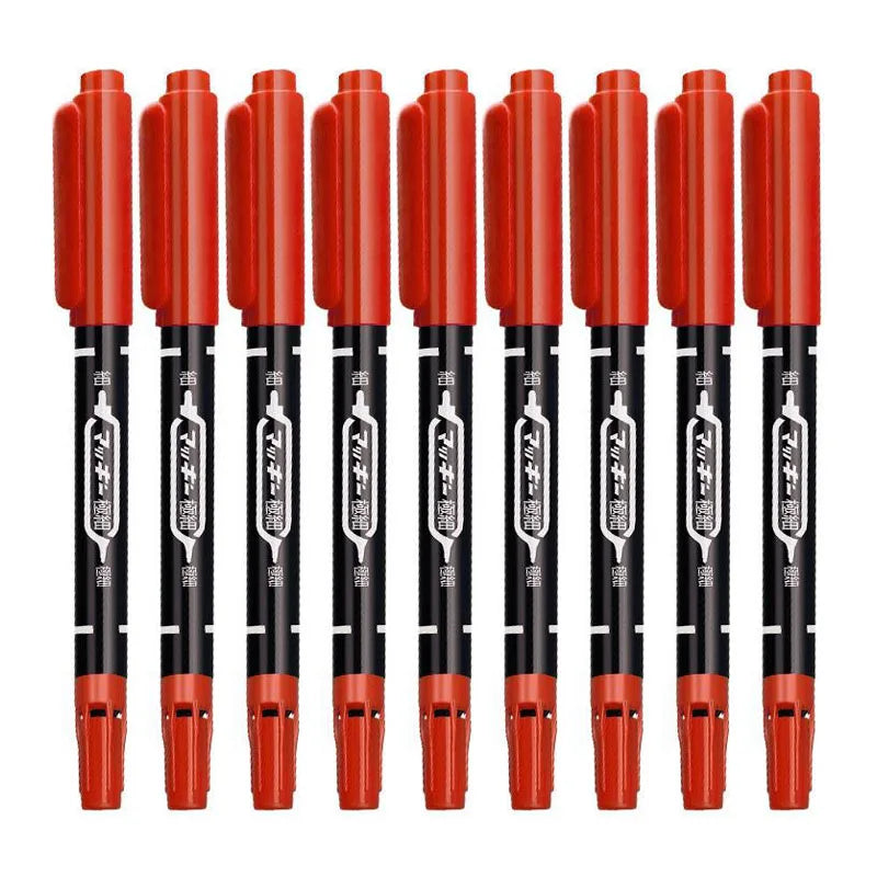 9Pcs/Set Twin Tip Permanent Art Marker Pen Double Headed Oily Waterproof Ink  Black Blue Red 0.5mm 1mm Drawing Logistics Glass