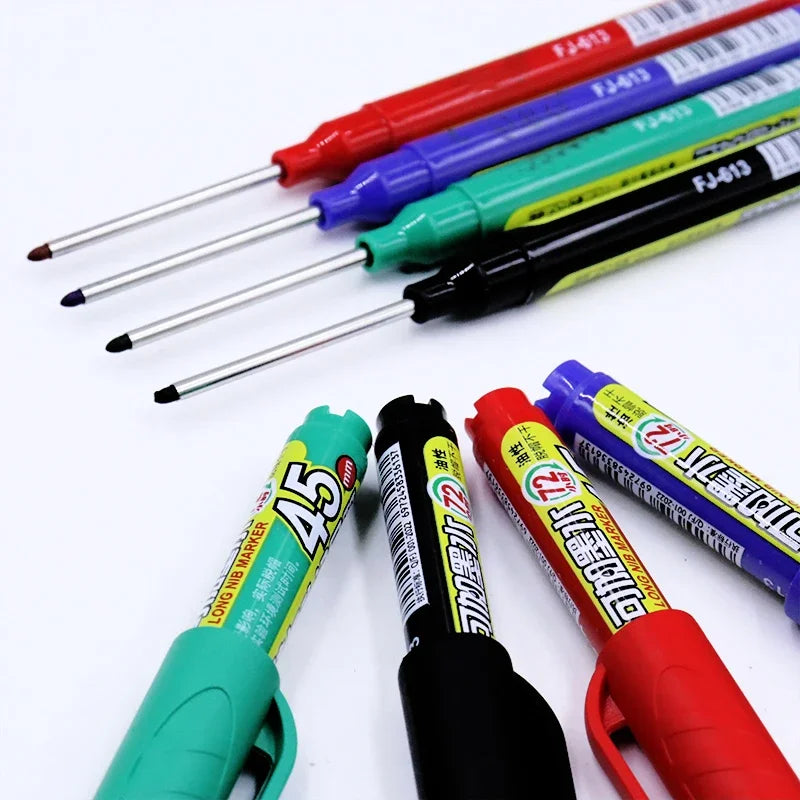 8Pcs 45mm Waterproof Long Head Nib Deep Hole Markers Pen Tile Carpenter Pen Multi-purpose for Woodworking Black/Blue/Red Ink
