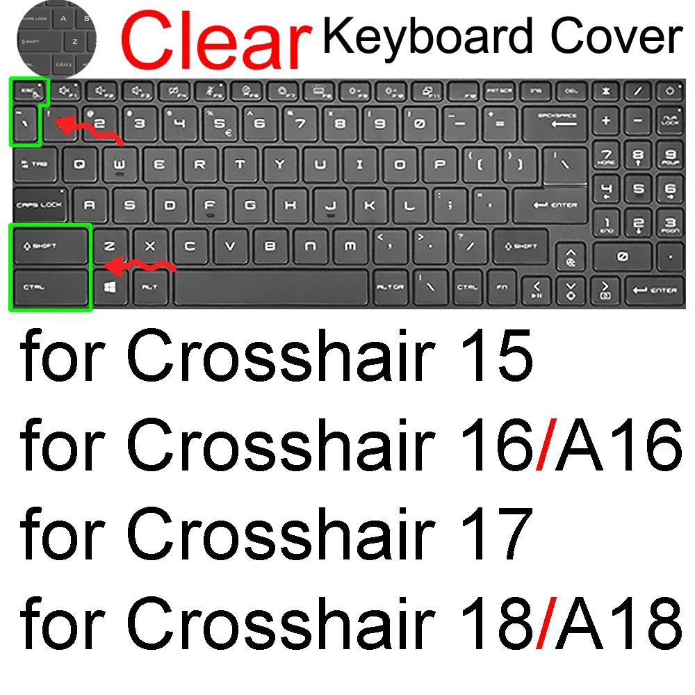 Keyboard Cover for MSI Crosshair 16 15 17 18 HX AI A2XW D14V A11U 12U B12U C12V Gaming Protector Skin Case Silicone 15.6 17.3