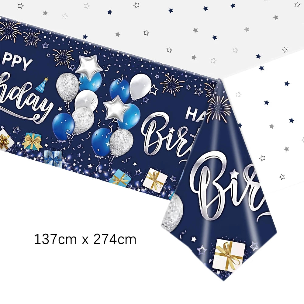 Dark Blue Gold Birthday Disposable Tableware Paper Plates Cups Napkin Tablecloth Adult Elegant Birthday Party Decoration Wedding