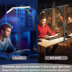 LED Desk Lamp Eye-Caring Desk Light with Stepless Dimming Adjustable Flexible Gooseneck with Clamp for Reading Study Workbench