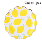 Lemon Disposable Tableware Paper Cups Plates Cake Toppers for Summer Lemon Happy Birthday Pool Party Decoration DIY Cake Supply