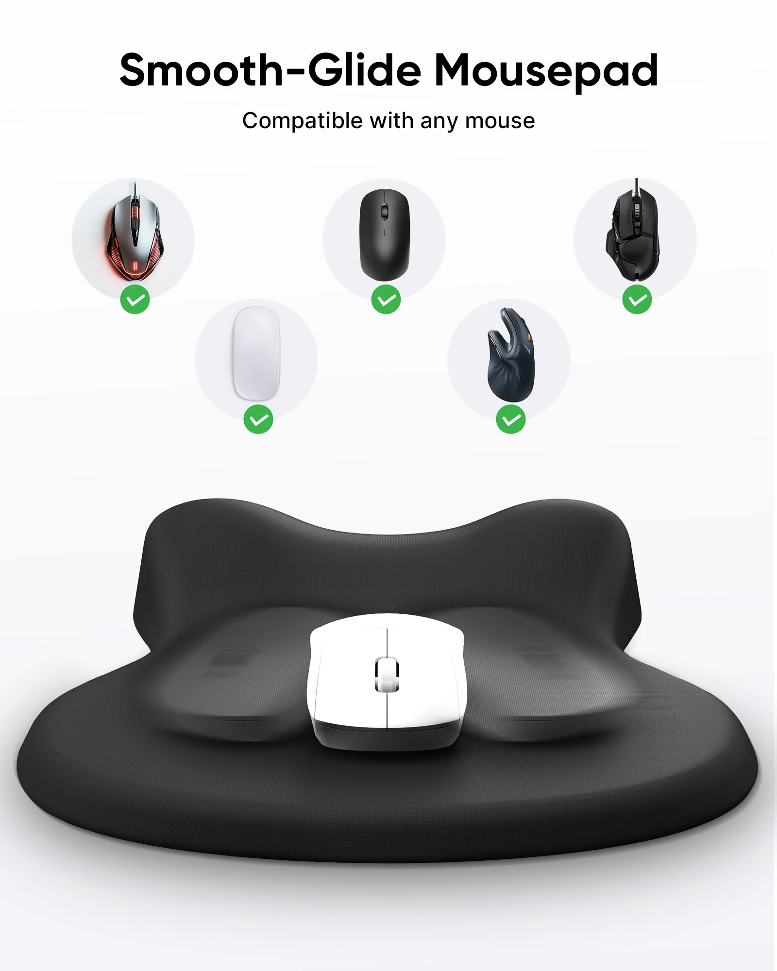 Ergonomic Mouse Pad with Wrist Rest, Black Mousepad with Wrist Support, Non-Slip Hard Base Mouse Pads, Portable for Office/Home