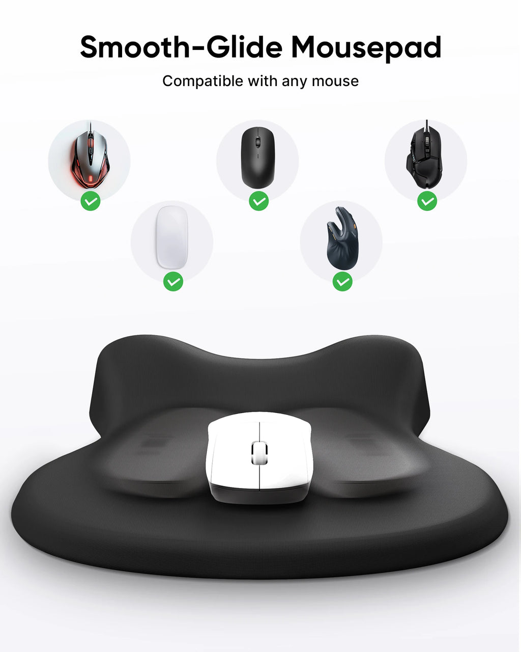 Ergonomic Mouse Pad with Wrist Rest, Black Mousepad with Wrist Support, Non-Slip Hard Base Mouse Pads, Portable for Office/Home