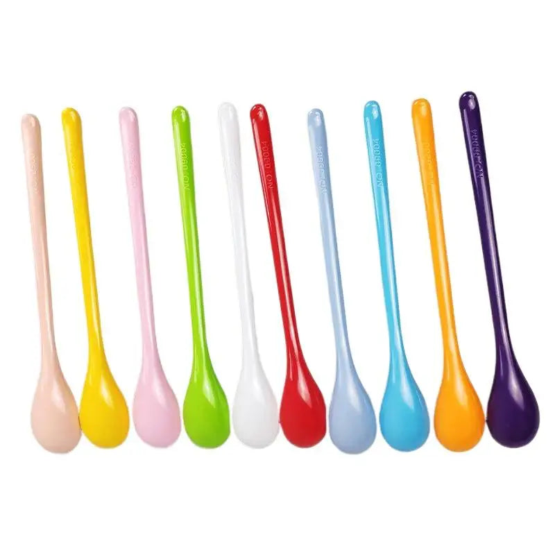 Candy Color Plastic Long Handle Spoons Multi-use For Dessert Tea Coffee Soup Kitchen Tableware Flatware