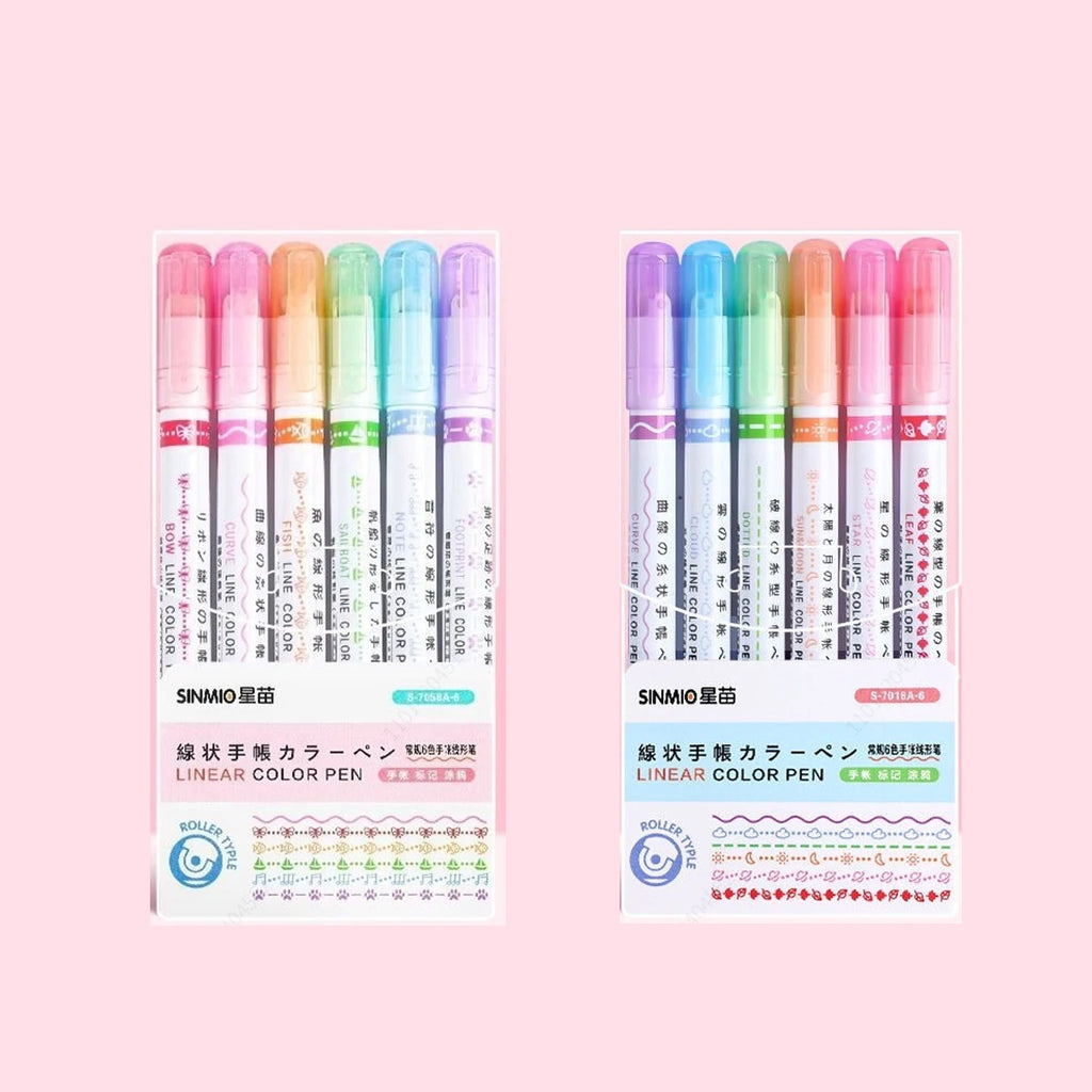6-24pcs/set Heart Flower Line Shape Highlighter Pen Roller Tip Curve Liner Marker Kawaii Cute Stationery School Supplies