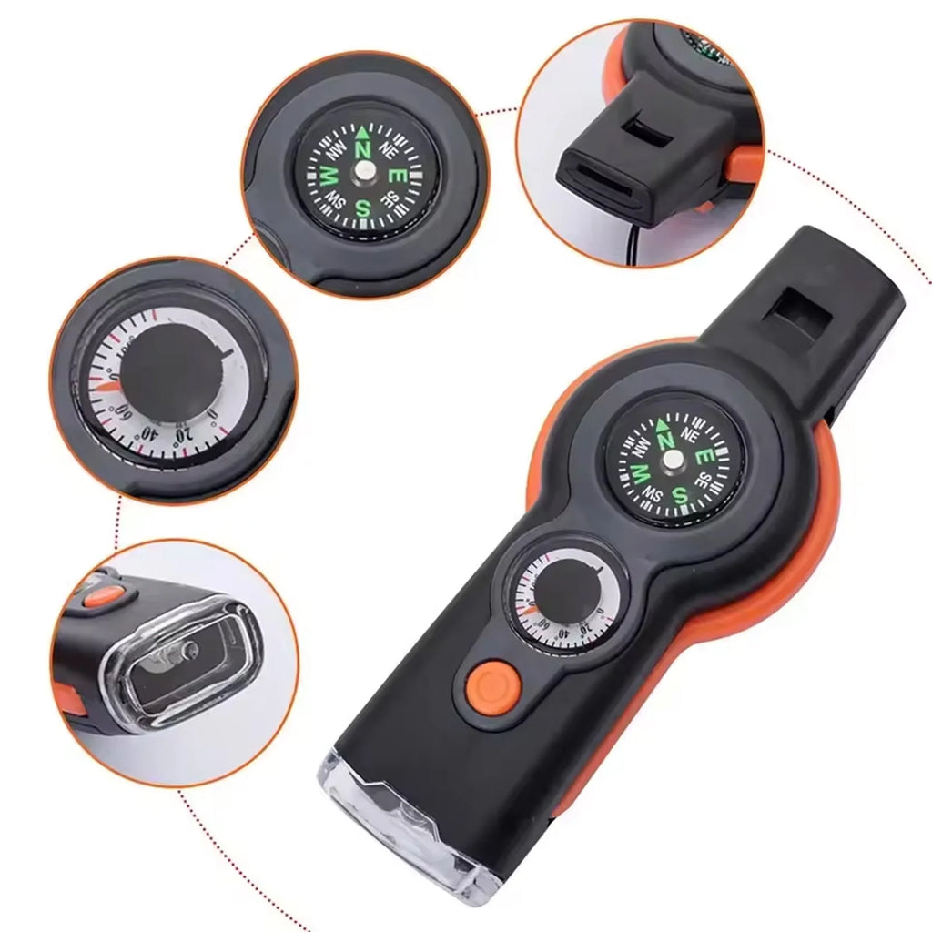 Emergency Survival Whistle 7 In 1 With LED Light Compass And Thermometer Outdoor Emergency Kit For Hiking Camping Compass Tool