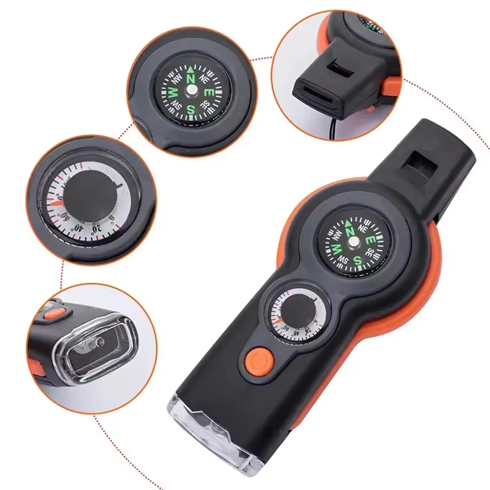 Emergency Survival Whistle 7 In 1 With LED Light Compass And Thermometer Outdoor Emergency Kit For Hiking Camping Compass Tool