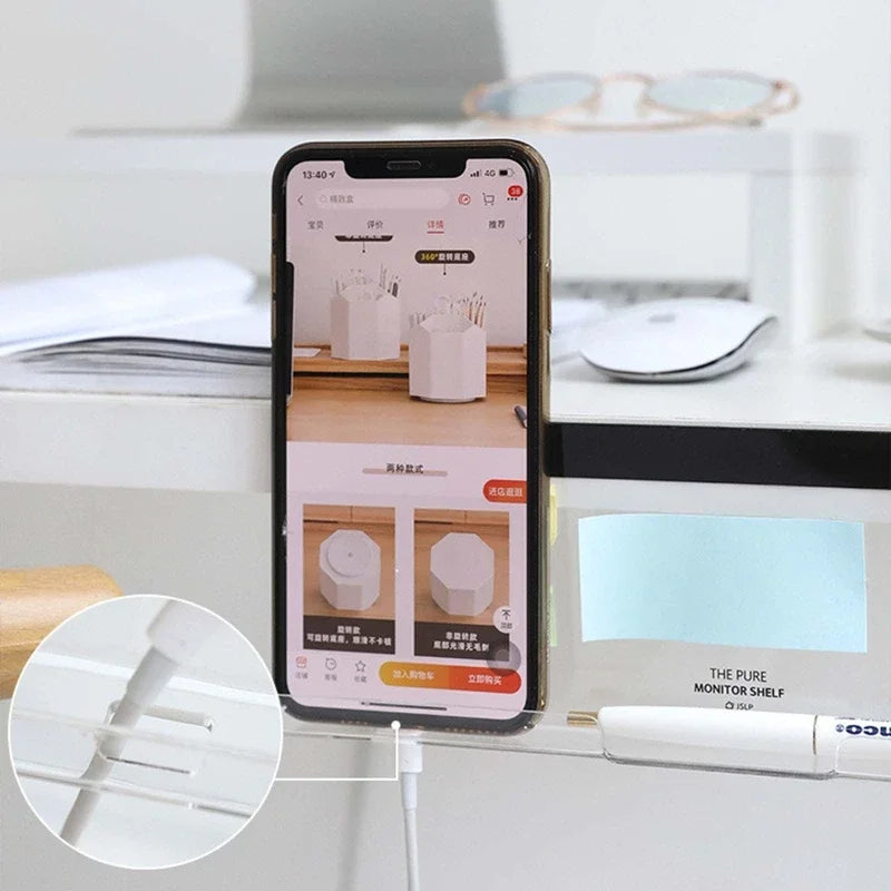 1Message Storage Board Under Computer Monitor，Office Desk Side Storage Rack Message Board Can Hold Phone Charging Memo Stickers