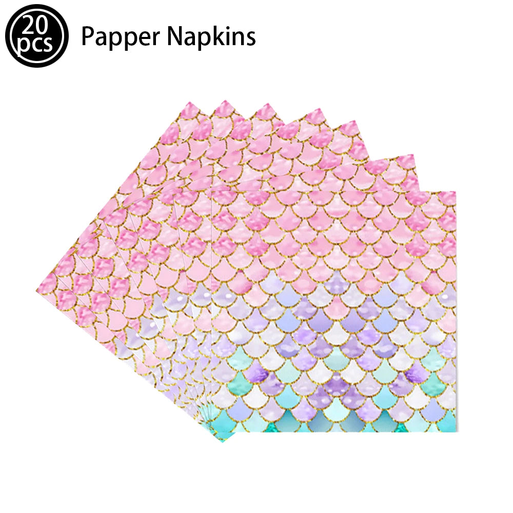 Mermaid Party Supplies Mermaid Scales Pattern Paper Plate Cup Napkin Popcorn Box Food Bowl Girl Birthday Party Baby Shower Decor