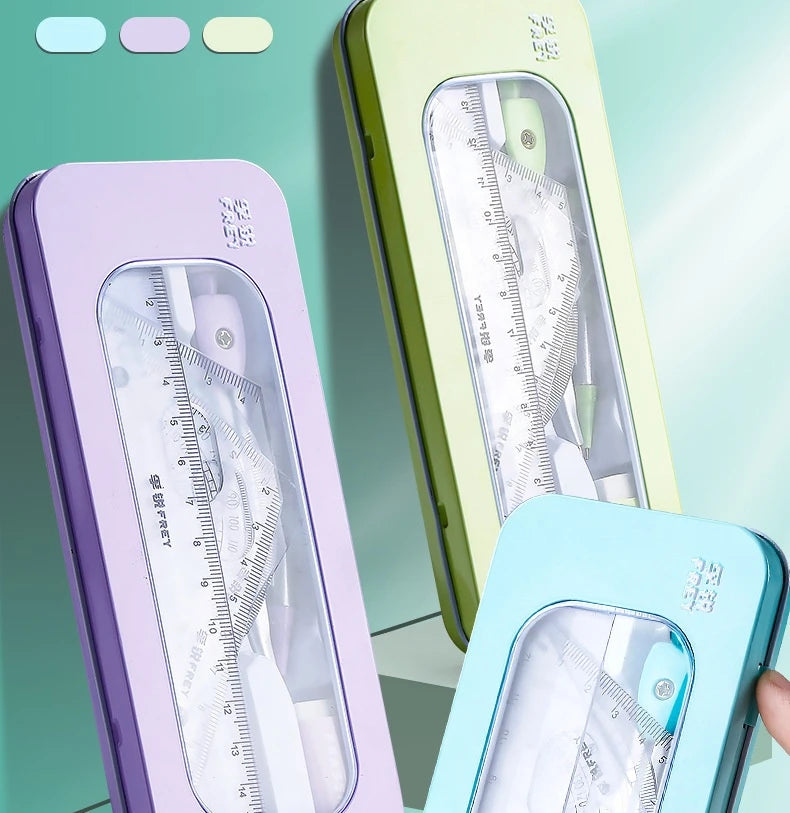 7Pcs/Set Student Compass Set School Mathematical Rulers Multi-Function Learning Professional Drawing Tool Girls Gifts Stationery