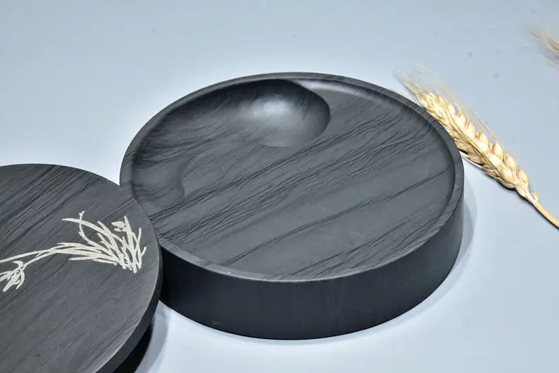 She Ink Slab With Lid Tai Chi Inkstone Water Grain Stone for Calligraphy Brush Writing Practice Painting Ink Grinding Stationery