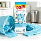 4 Gallon Drawstring Small Trash Bags 34‑Count, Blue Beachside Breeze Scent Plastic Garbage Bags, Odor Neutralizing for Bathroom Small Waste Cans
