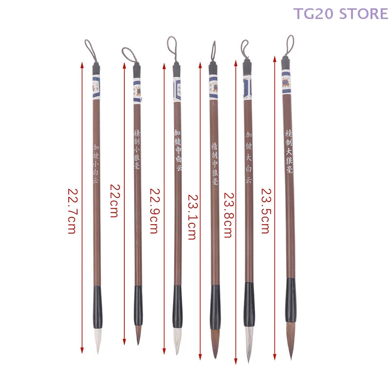 6Pcs Traditional Chinese Calligraphy Brushes Set White Clouds Bamboo Wolf's Hair For Painting Practice Writing Tools