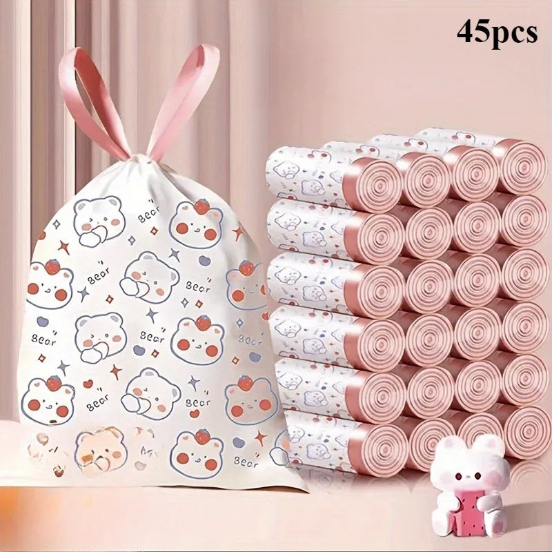 100-Count Drawstring Trash Bags – 19.7x17.7in Thick Unscented Liners for Kitchen, Bathroom & Office, Cute Printed Design