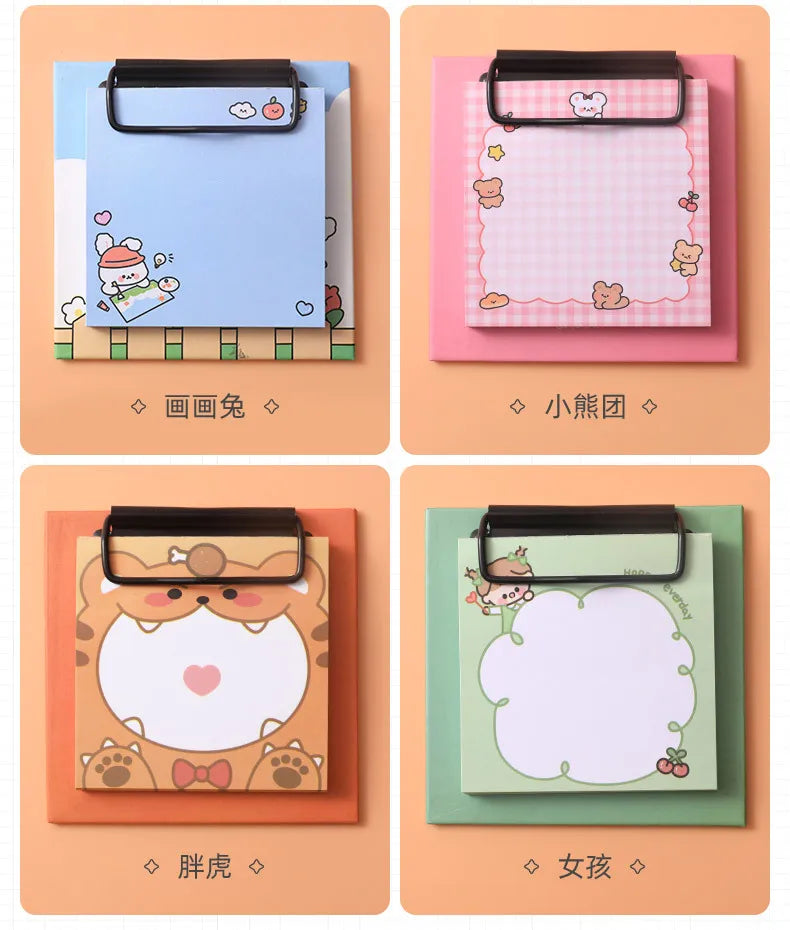 1pcs Cartoon Board Clip Sticky Note Book Student Ins Girl Memo Sticky Note Study Office Non-sticky Message Paper