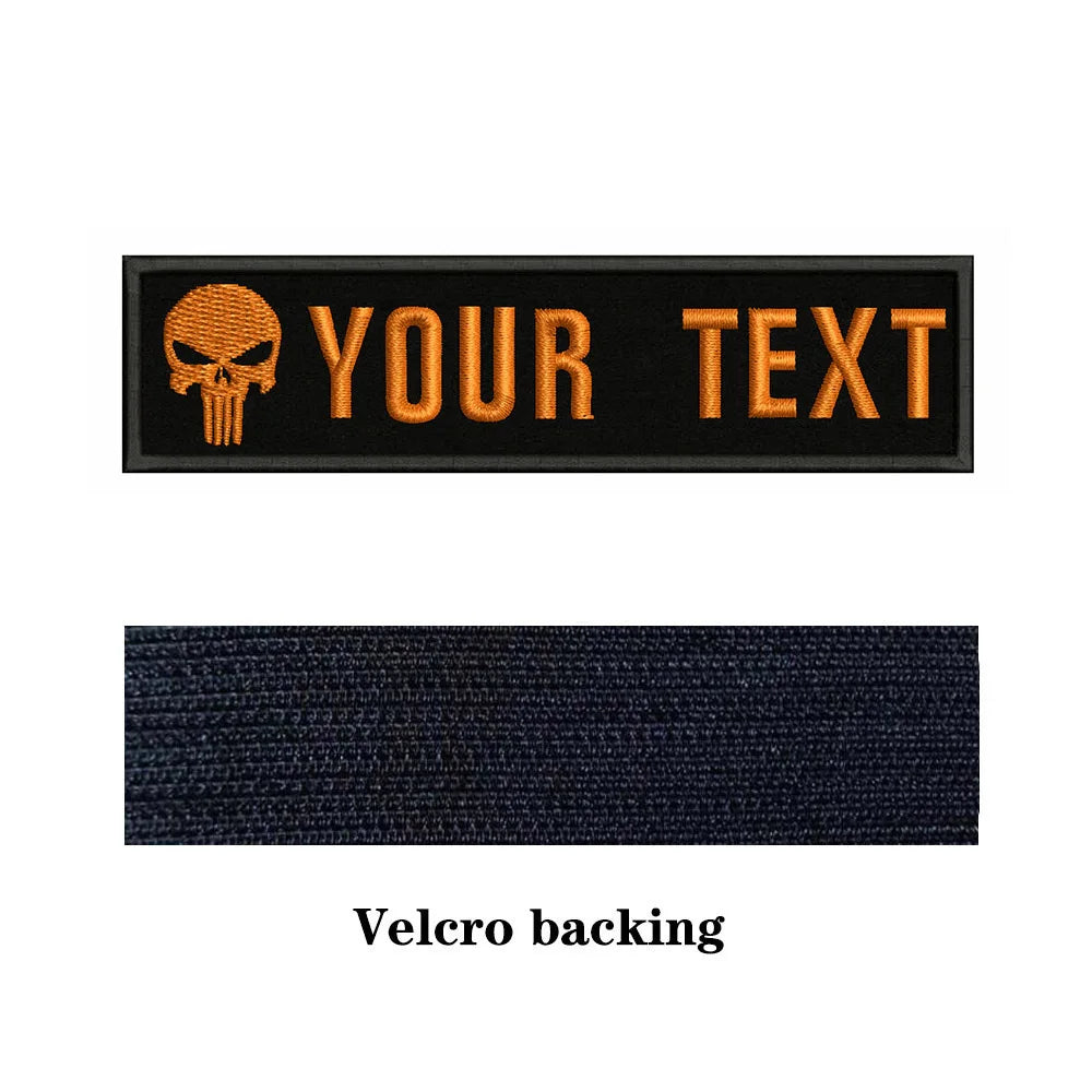 Skull Logo 10X2.5cm Embroidery Custom Name Text Patch Stripes Badge Iron On Or  Patches