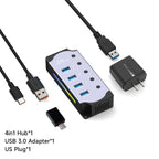 10 in 1 Powered USB HUB USB 3.0 Interface Individual Switch RGB E-Marker Heat Dissipation Design DC 5V Power Supply Adapter
