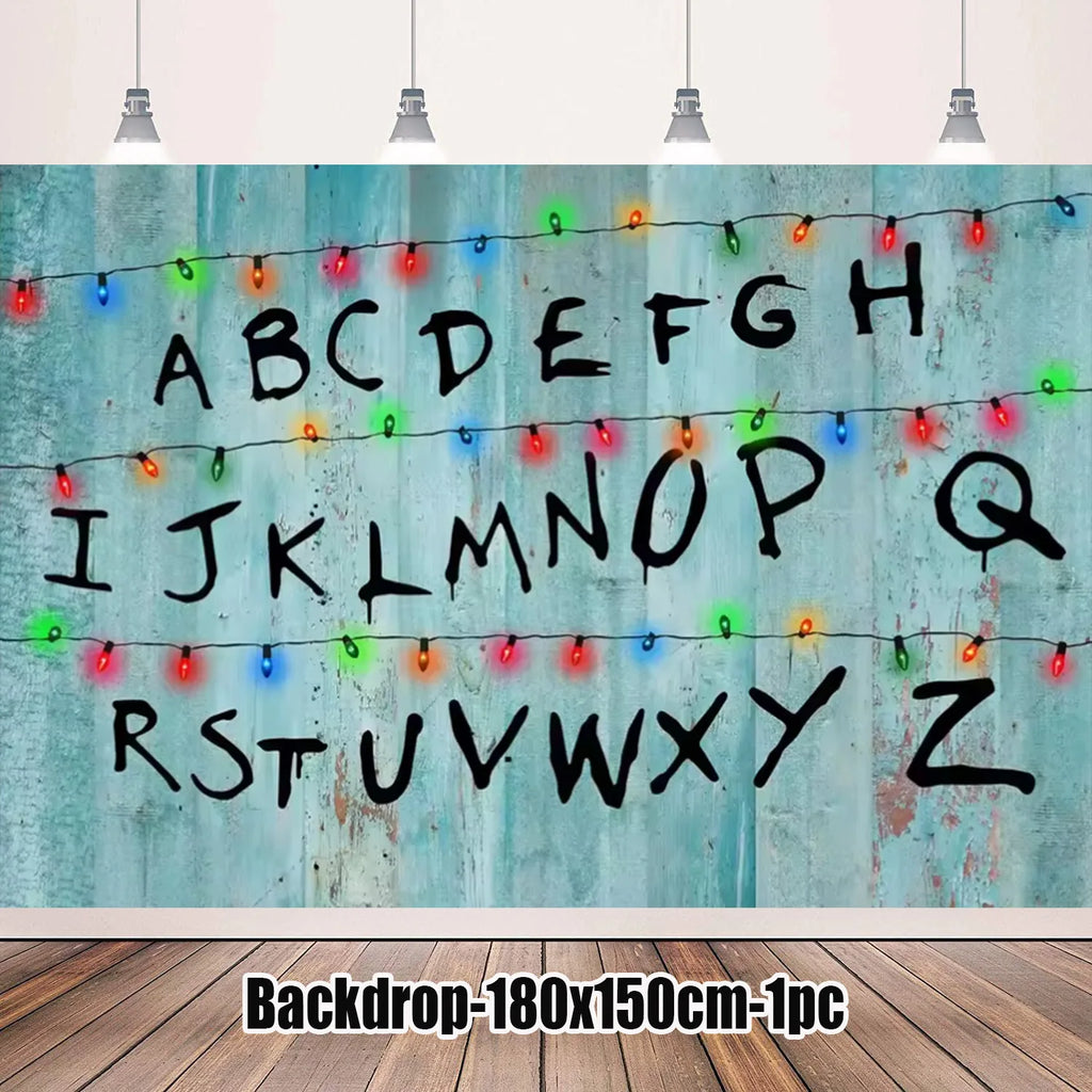 Stranger Theme Birthday Party Tableware Decoration American TV Paper Plate Napkin Banner Lights Alphabet Backdrops Kids Supplies