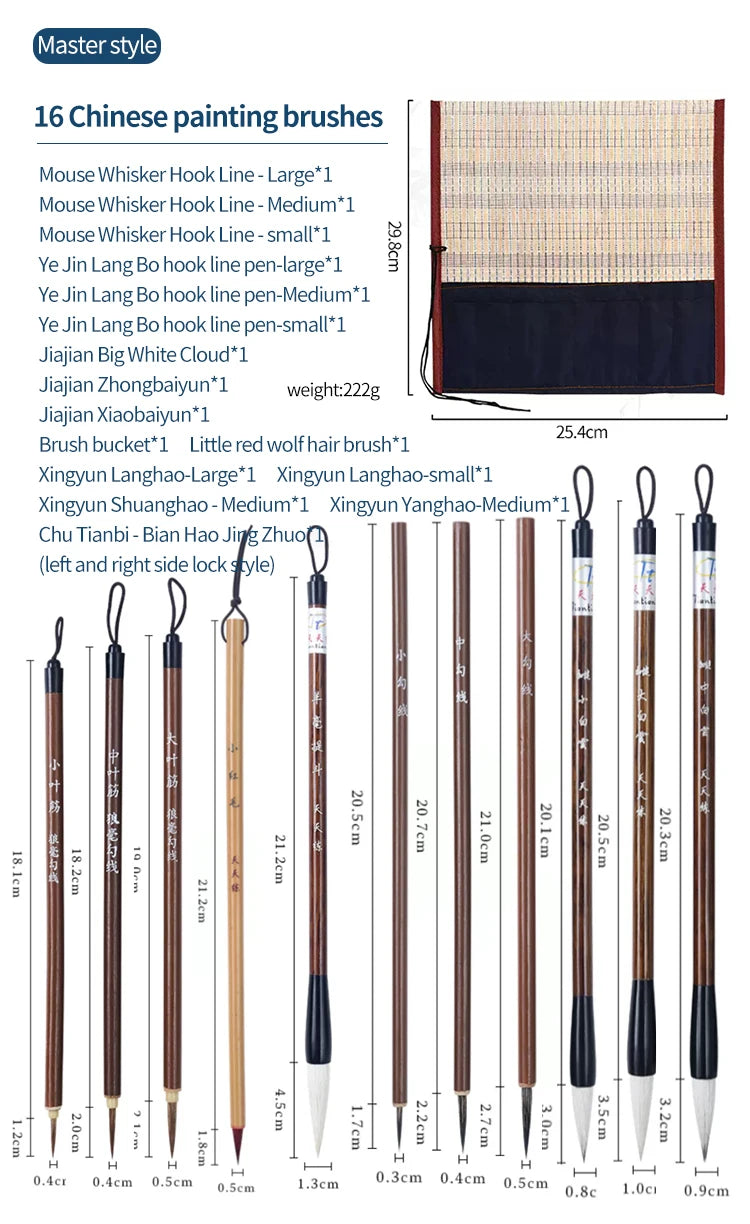 6/9/ 12/ 16 Chinese Painting Brush Beginner Calligraphy Drawing Bamboo Pen Curtain Felt Rice Paper Set Landscape Drawing Writing