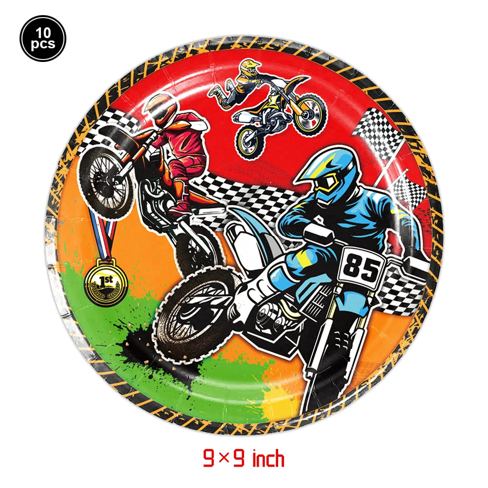 Motorcycle Dirt Biker Birthday Party Supplies Motocross Dessert Paper Plates Cups Napkins Disposable Tableware Favor For Boys