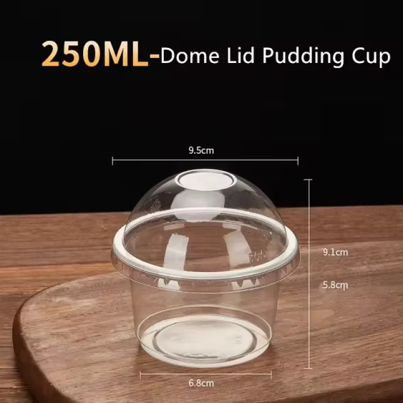 250ML Disposable Salad Cup 50/100Pcs Transparent Plastic Dessert Cups Bowls Container with Dome/Flat Lids for Ice Cream Cupcake