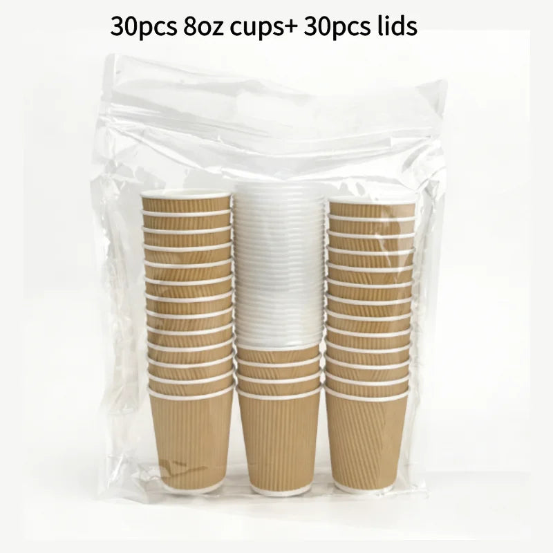 Red Corrugated Disposable Coffee Cups Heat Insulation Cups with Straw for Hot Beverage Ideal for Party Christmas New Year Supply