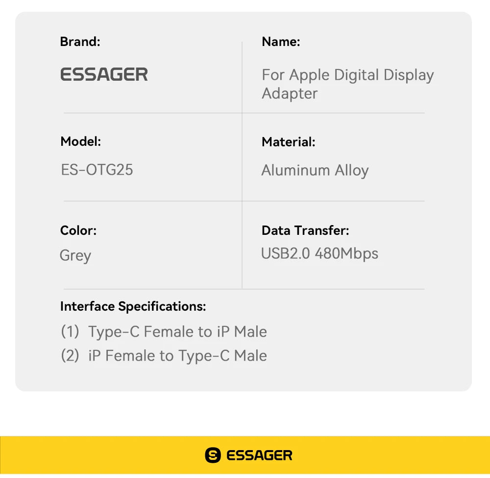 Essager Type C to Lighting OTG Adapter Digital Display Fast Charging Type-C Female To Lightning Male Connector For iPhone 15 14