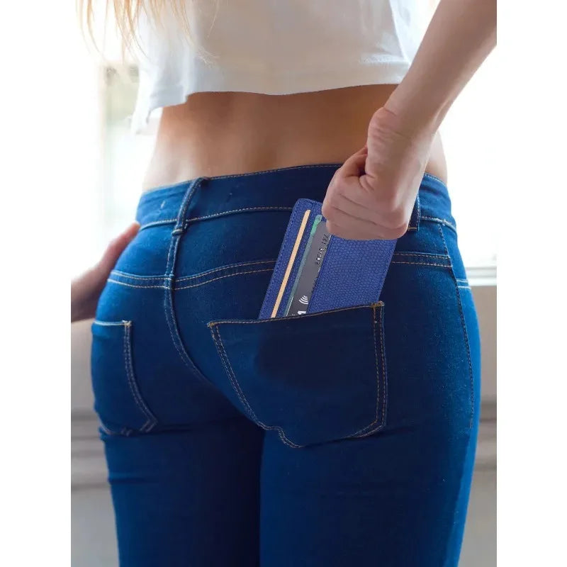 Minimalist Ultra-Thin Transparent ID Window Leather Card Holder – Unisex Compact Credit Card Wallet