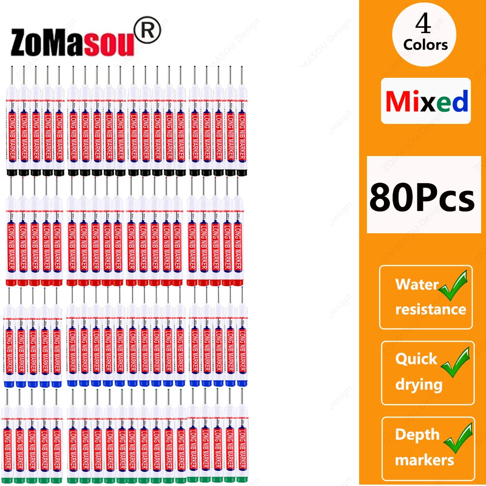 1-100Pcs 2cm Waterproof Long Head Markers Deep Hole Marker Pen for Metal Carpenter Red/Black/Blue/Green Ink Woodworking Tools