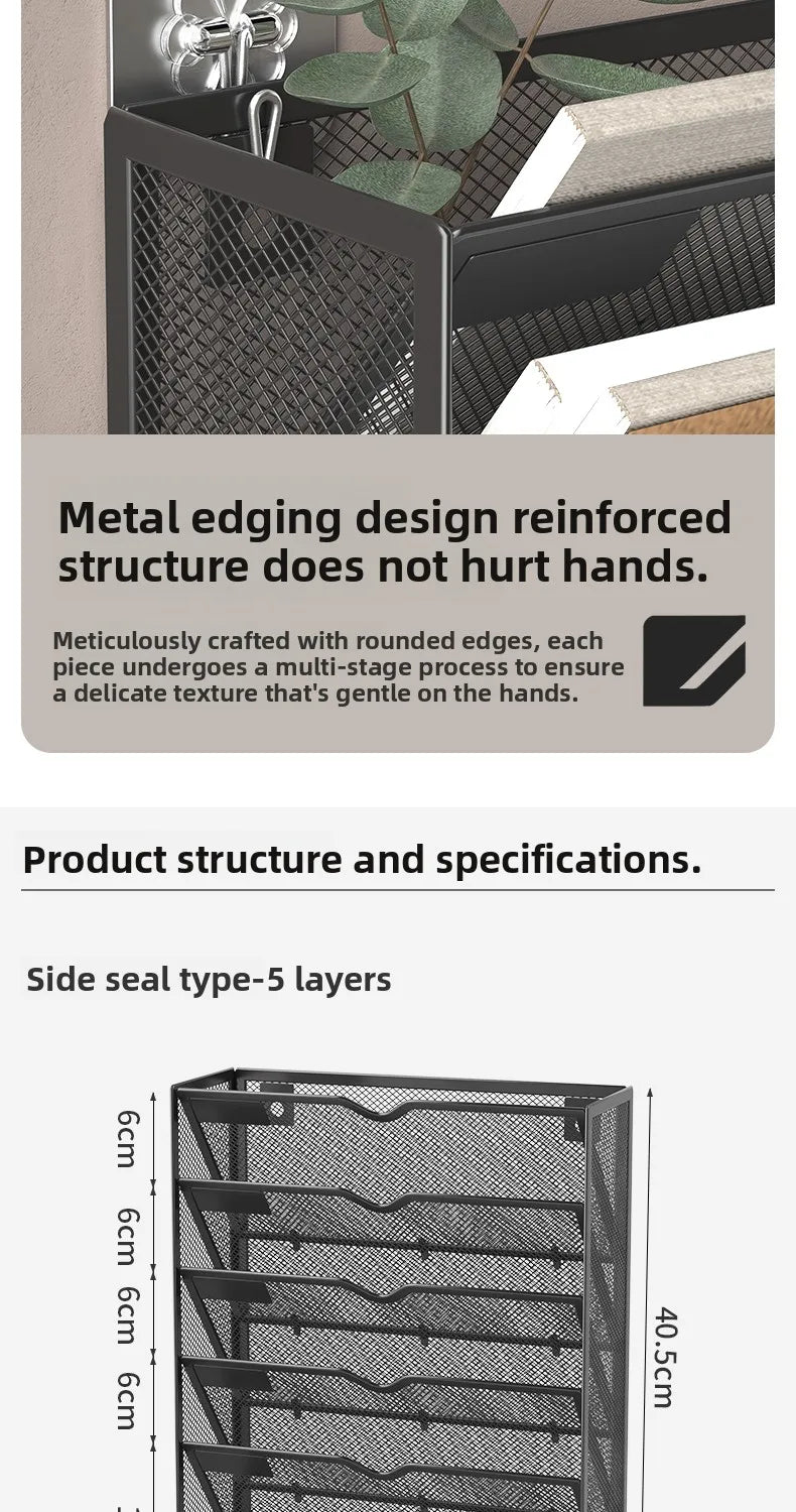 5 Pocket Mesh Hanging Wall File Organizer, Wall Mounted Mail Paper Document Folder Holder,Magazine Rack for Office Home School.