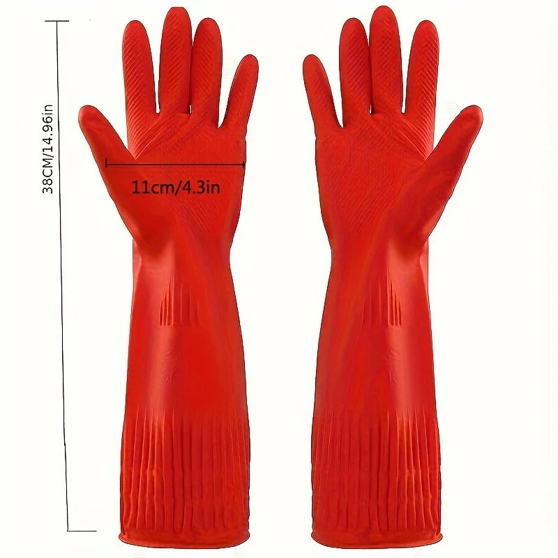 1pair Latex dishwashing gloves, extended and thickened rubber cleaning gloves for kitchen housework, car washing,