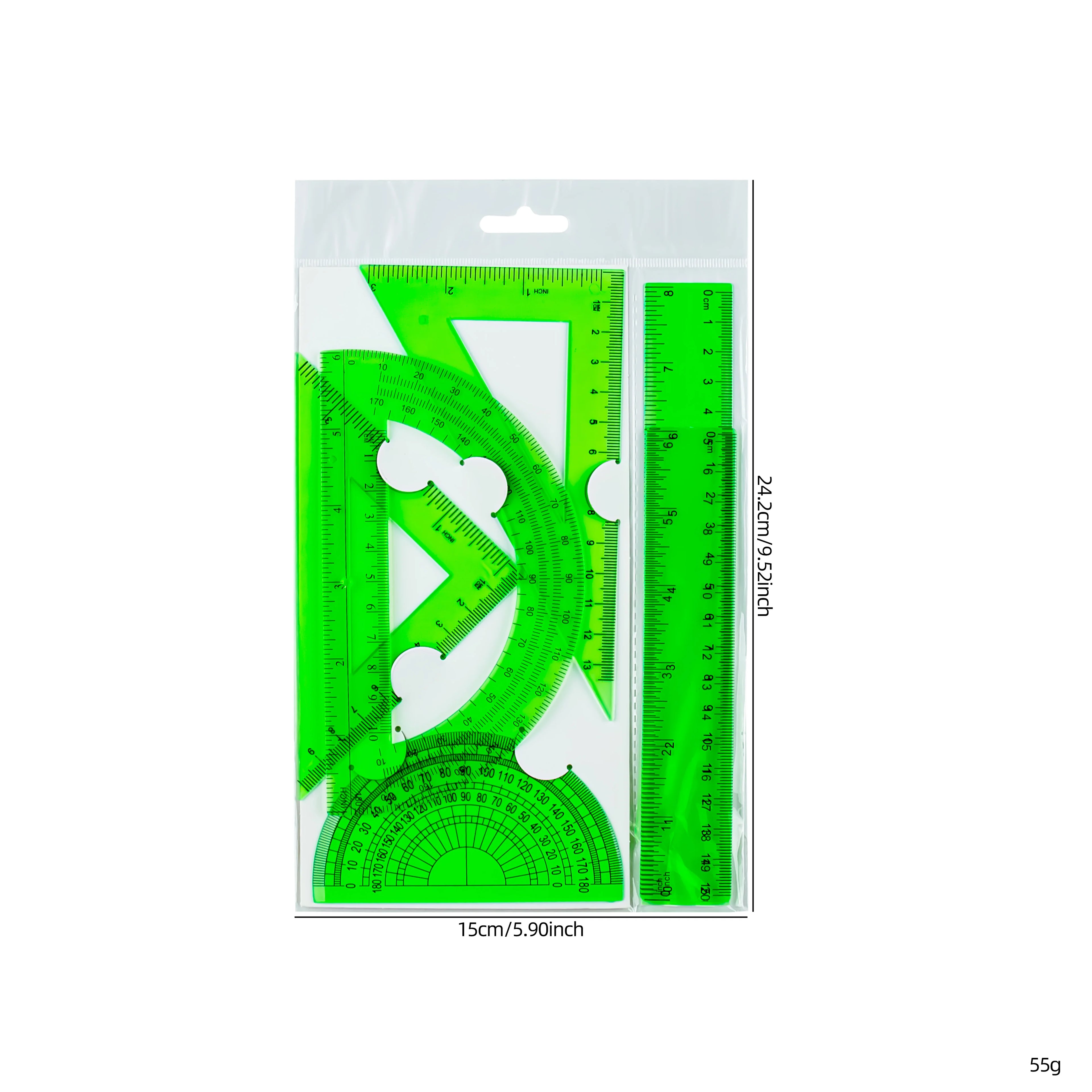 6-Piece Ruler Set - Includes Straight Rulers, Protractor, and Triangles for Accurate Measuring and Drafting