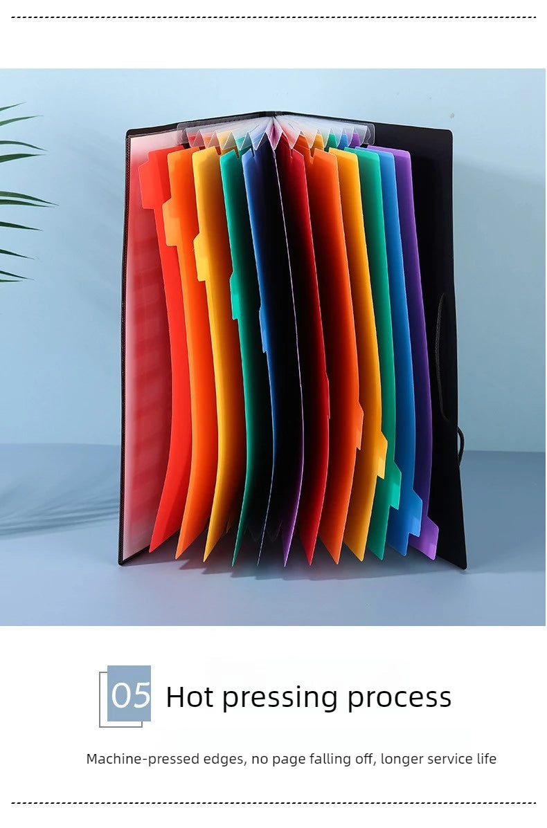 A4 12-Pocket Rainbow Accordion File Folder, Elastic Band Expanding Document Organizer with Index Tabs for School Office