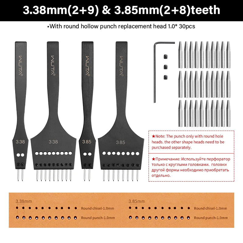 WUTA 3G Leather Punches Head Replaceable Pricking Iron Removable Diamond Olive Round Hole French Style Chisel DIY Craft Tools