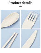 4Pcs Portable Tableware Set Wheat Straw Dinnerware Detachable Cutlery Travel Tableware Picnic Dinnerware Set Camping Cutlery Set