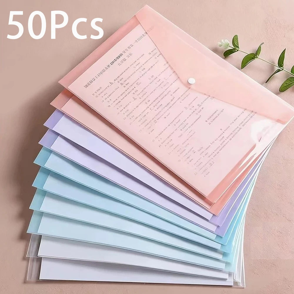 5-50Pcs A4 Transparent Plastic File Folders, Waterproof PP Document Storage Bags - For Student Test Papers & Office Organization