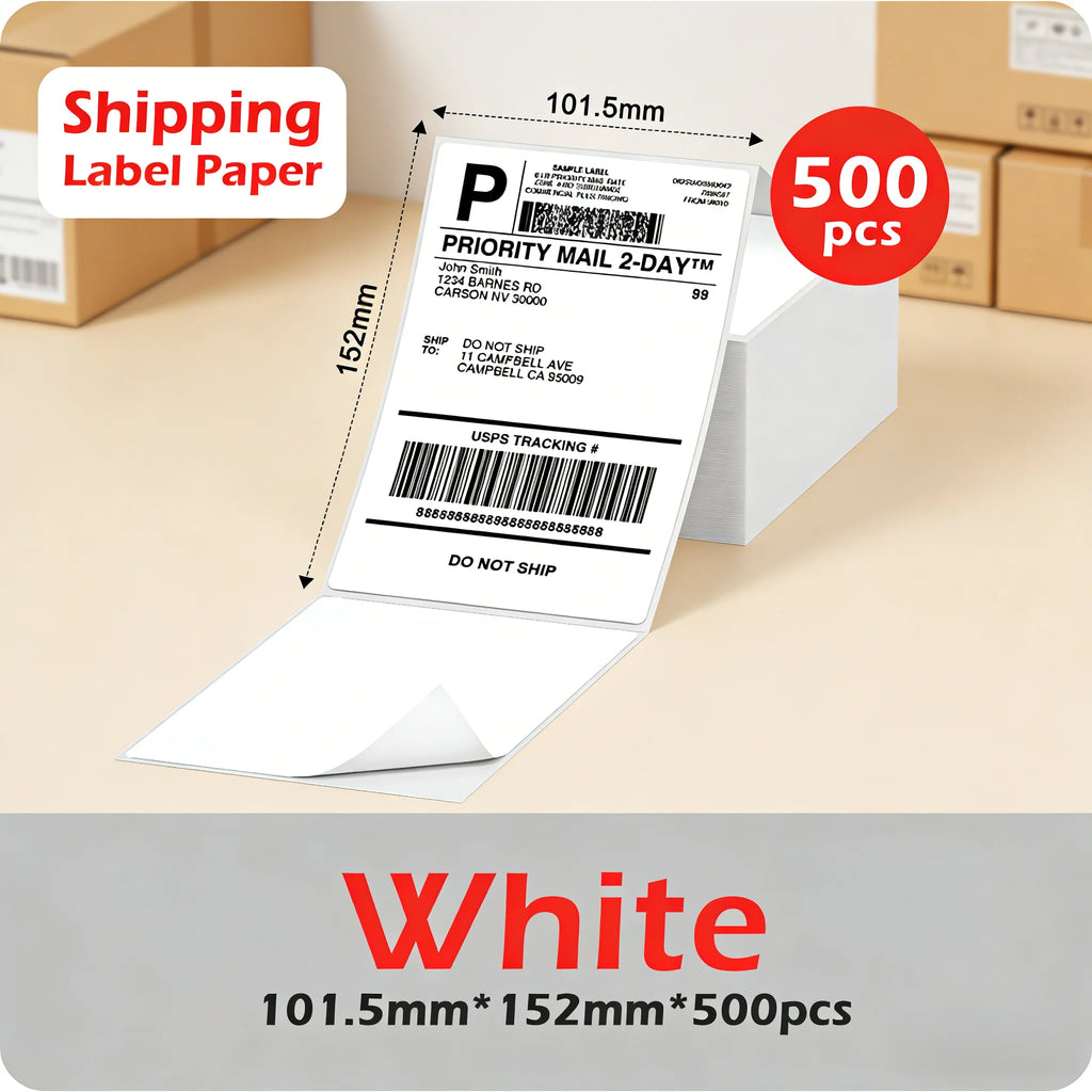Phomemo 4X6 Adhesive Thermal Shipping Label 500 Labels per Stack - 4x6 FanFold Thermal Labels for 241bt Shipping Label Printer