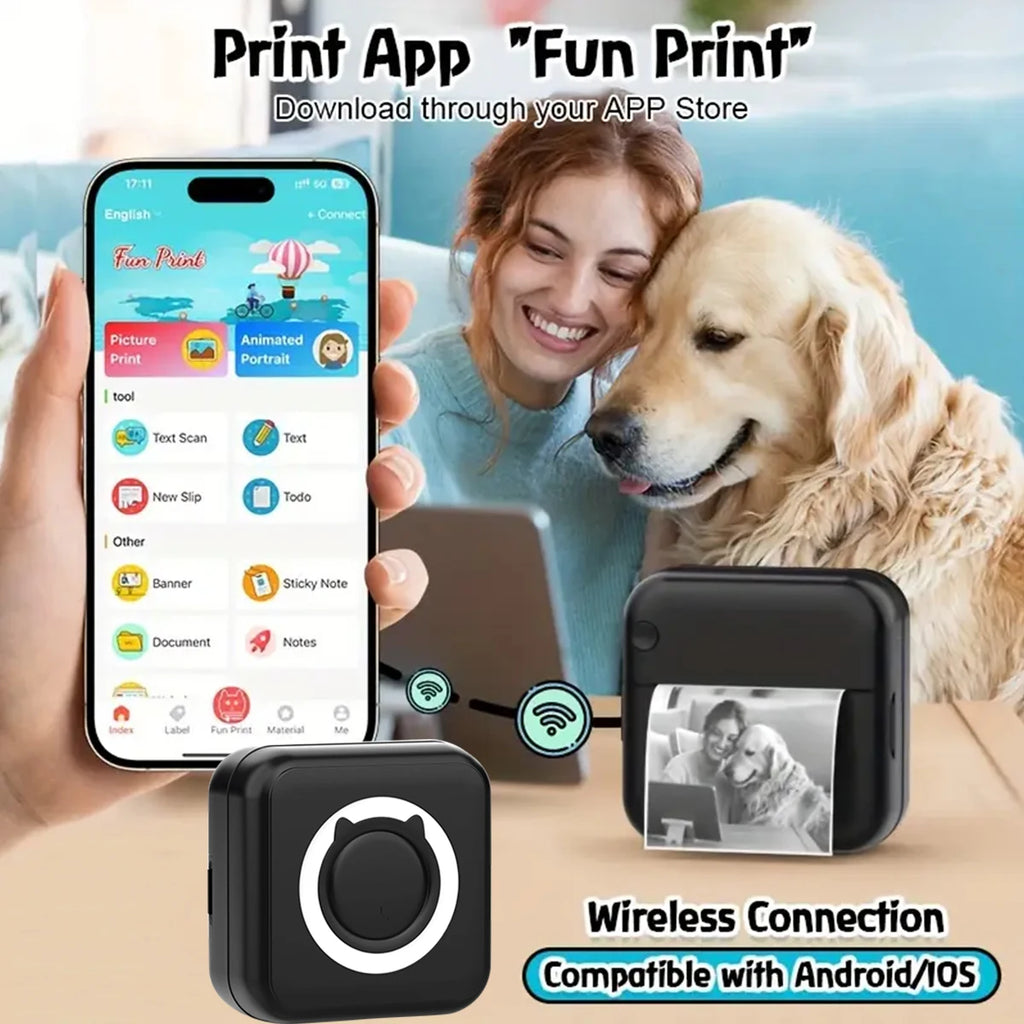 Mini Printer for IPhone and Android, Wireless Mini Photo Printer Label Printer, Portable BT Mini Thermal Printer Print Labels