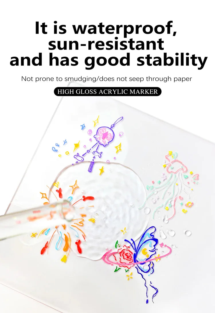 GuangNa 168/12 Colors High Gloss Acrylic Marker Pen Set,Hard Headed Drawing Pens,DIY Graffiti Paint Pen Stationery,GN.586