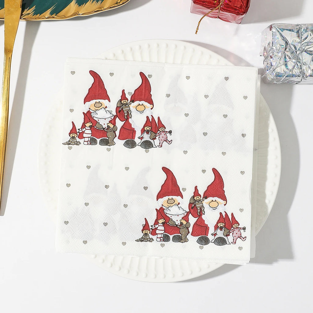 Christmas Party Napkins Disposable Dinner Serviettes Santa Claus Christmas Tree Gifts Flower Element Style Art Decoupage Napkins