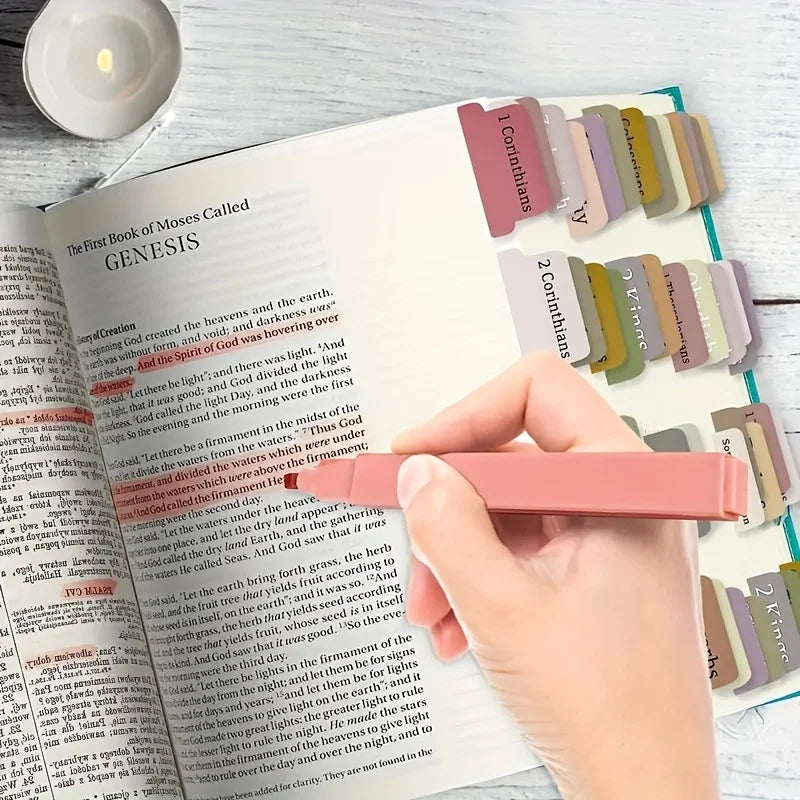 75 Bible Tabs With 6 No Bleed Highlighters,Morandi Theme, Bible Indexing Tabs,Bible Book Tabs,Bible Labels Tabs+Pens