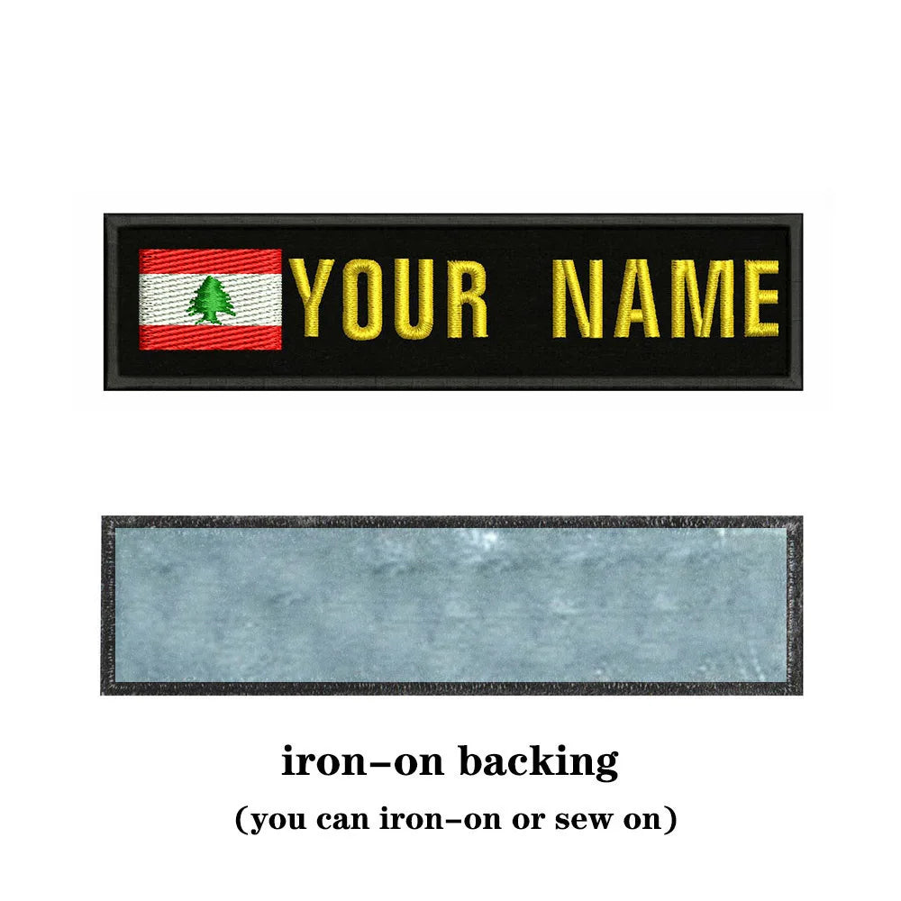 Lebanese Flag Lebanon 10X2.5cm Embroidery Custom Name Text Patch Stripes Badge Iron On Or  Patches