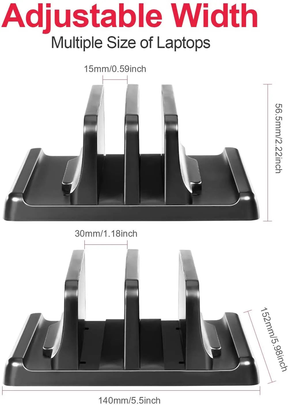 Dual-Slot Vertical Laptop Stand Holder Adjustable Double Desktop Notebook Dock Space-Saving for MacBook HP Dell Chrome Book iPad