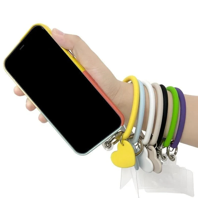 1Pc Silicone Heart Loop Cell Phone Hand XYu Wrist Strap With Key Chain Holder - Universal Mobile Straps For All Smartphones
