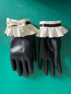 Sexy Black Fetish Latex Gloves Wrist Length with Lace and Bow
