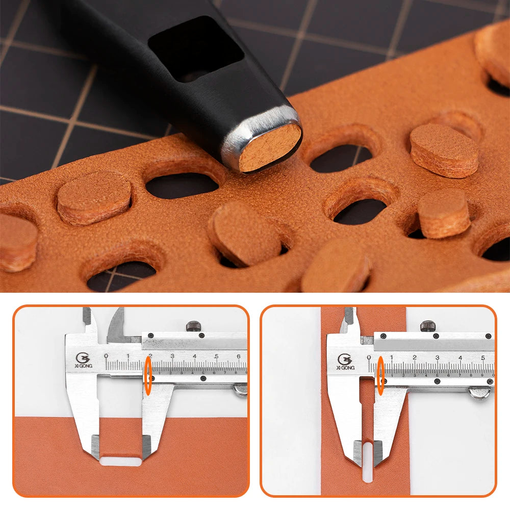 WUTA Pro Leather Oblong Punching Tools Belt Hole Puncher Flat Hollow Punches Strap Watch Band Heavy Duty Oval Hole DIY Craft