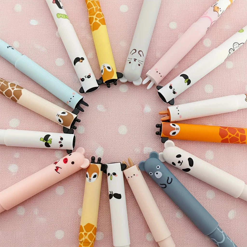 10-Pack of Erasable Pens with Random Designs, Blue Ink, Cute Bear Erasable Pens, Animal Erasable Gel Pens, Cartoon-Themed Erasable Pens for Students, Thermal Erasable Pens, Stationery with Smooth Writing