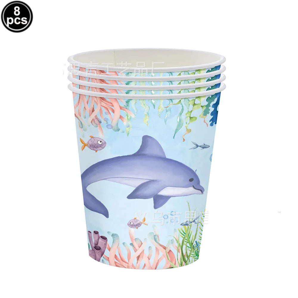 Sea Animal Theme Disposable Tableware Under The Sea Baby Shower Party Plates Napkins Cups Ocean Animals Birthday Party Supplies