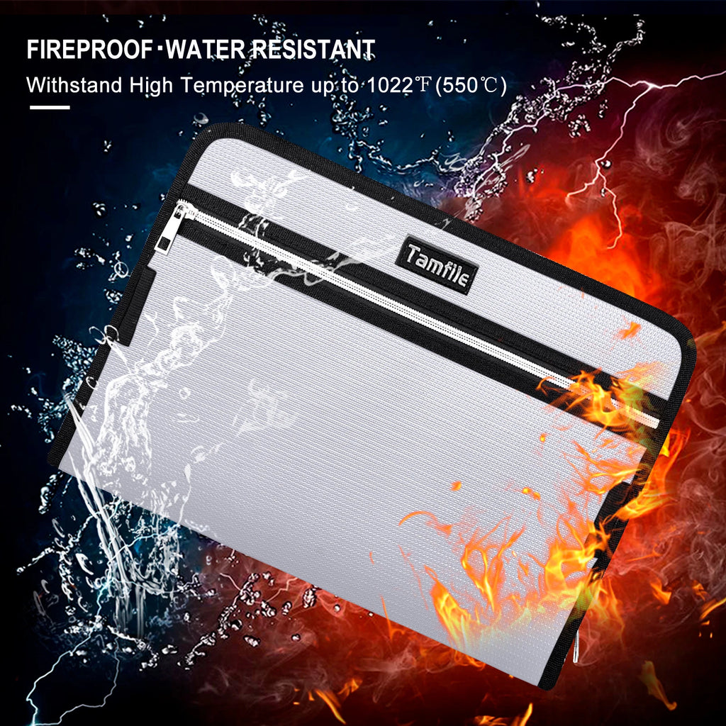 Fire Safe Water Resistant Accordion File Pocket Folder Expandable Filing Folder with 12-Page Organ Folder, A4 Size, 2 Zippers